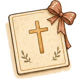 An illustrated Scripture card with a cross and an olive branch