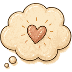 An illustrated thought bubble with a heart inside it