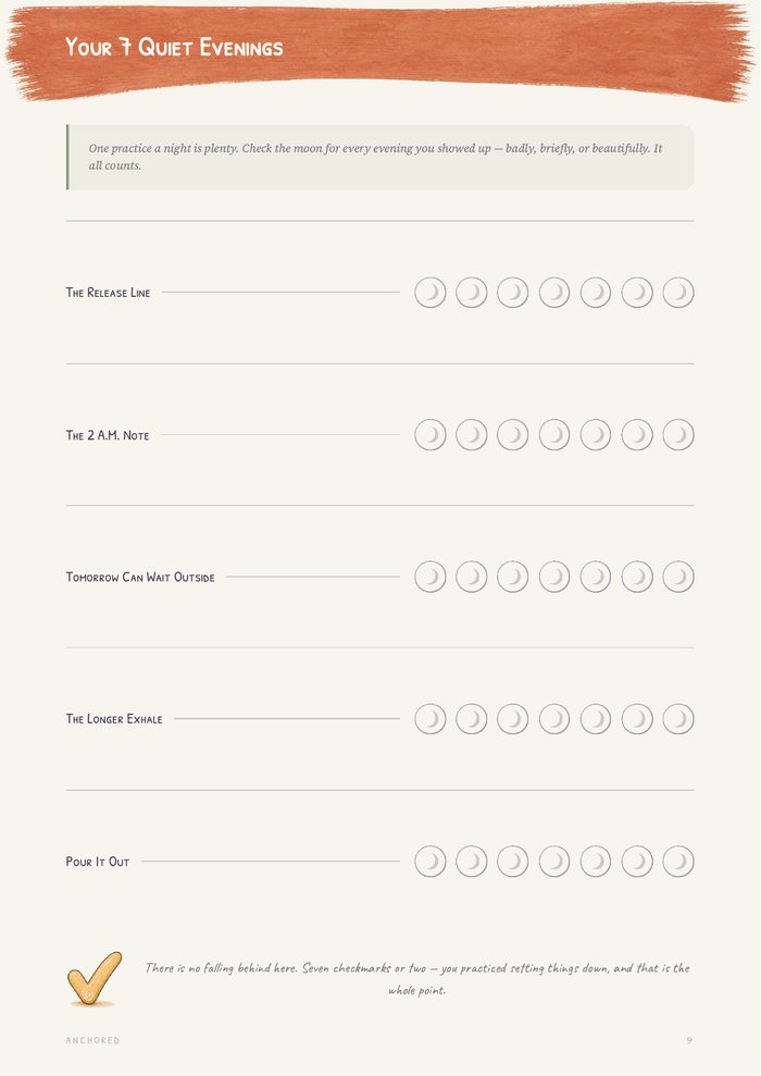 Page nine of the guide: the seven-evening tracker