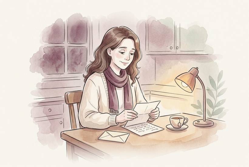 A short letter set aside on a nightstand