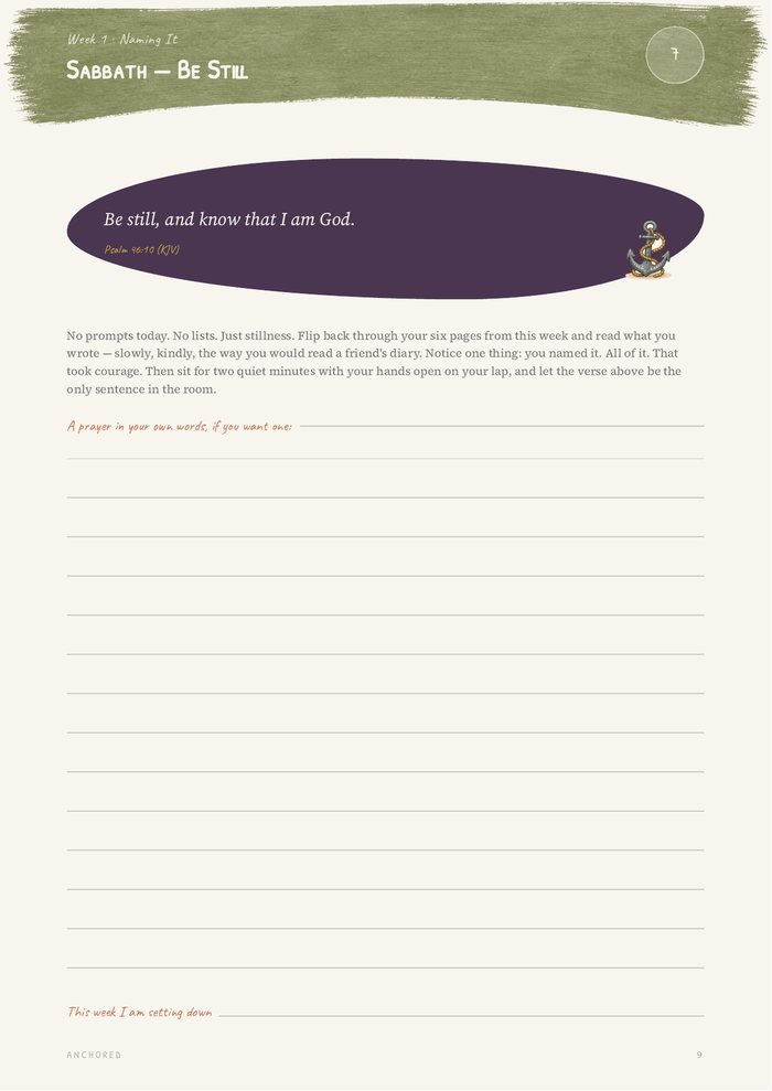 Page nine of the 30-Day Edition: a Sabbath page with one verse and no prompts